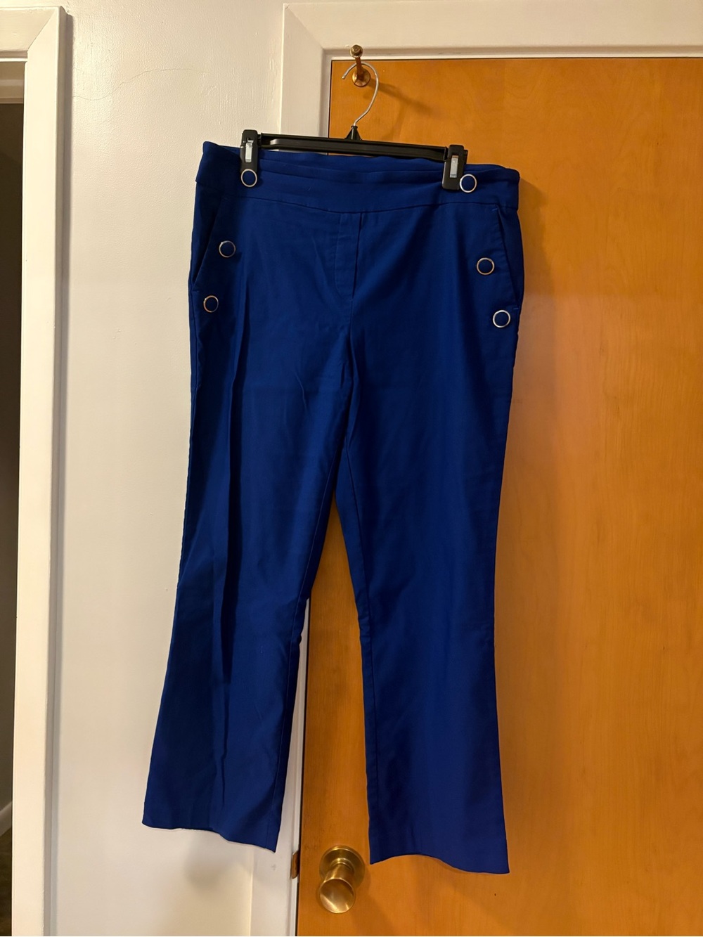 Jules & Leopold Sapphire Blue Boot-Cut Pants with Ring Details